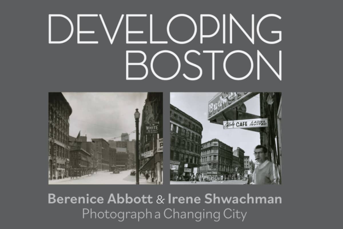 Poster with title Developing Boston with two photos side by side