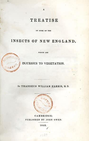 Title page: Harris, Thaddeus William. A Treatise on Some of the Insects of New England which are Injurious to Vegetation.